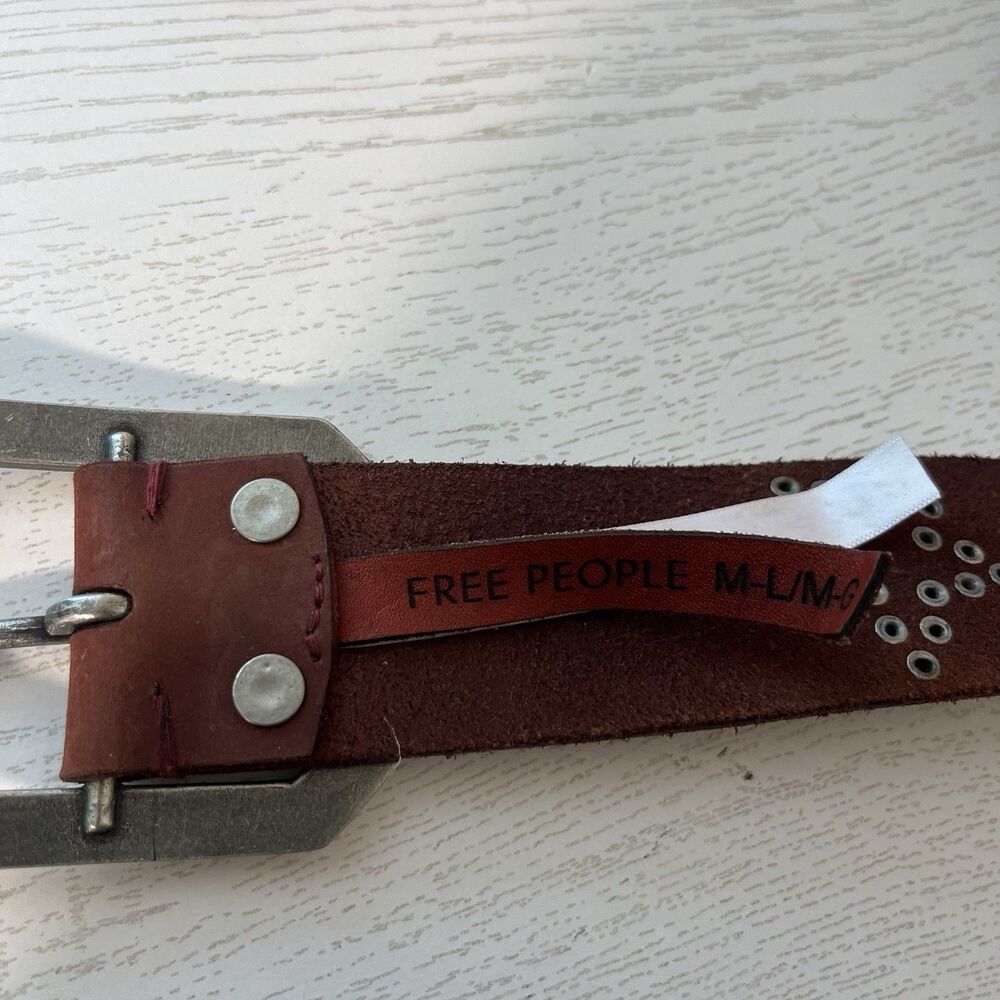 FREE PEOPLE Starcrossed Studded Leather Belt Brown Stars Big Buckle M/L Boho - Picture 5 of 6